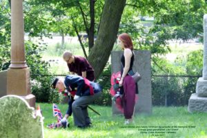 Unveiling the Graveside War of 1812 Plaque by Sgt. at Arms Ted Jabonski of the Royal Canadian Legion Battlefield Branch 622 and laying of the wreaths by 5th great grandchildren of Levi Green.