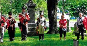 Gigi McAndrews and fellow re-enactors of 2nd Lincoln Militia, 3rd great granddaughter Brenda Denyes and 3rd great grandson Doug Hube.