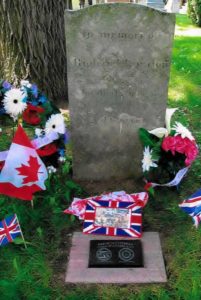 War of 1812 Graveside Plaque of Private Richard London at Stoney Creek Municipal Cemetery in Hamilton, Ontario.