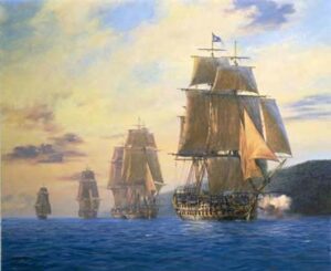 HMS Agamemnon painting by artist Geoff Hunt