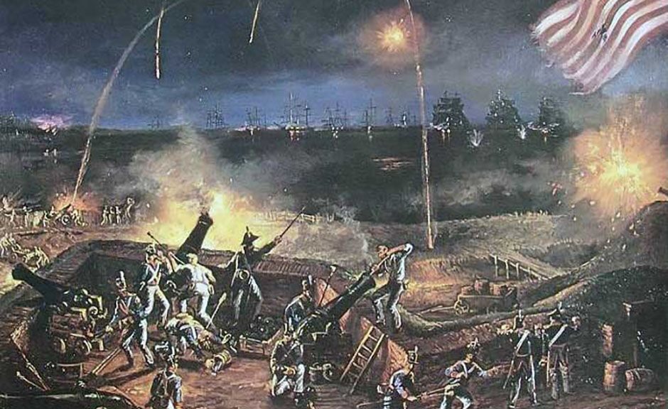 Painting of Bombardment of Ft. McHenry13 Sept 1814, viewed from the fort: Artist Peter Spier