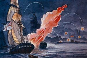 Painting of 1812 Royal Navy bombardment of Ft. McHenry 13/14 Sept 1814: artist R.W. Goettling